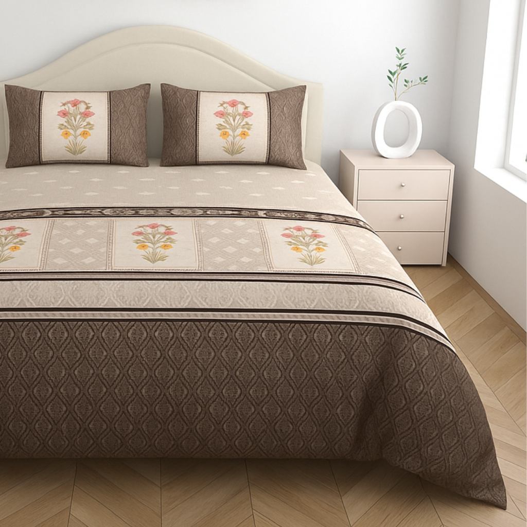 Luxury Cotton 200TC King Size Double Bedsheet with 2 Pillow Covers – 2.75 x 2.75 m