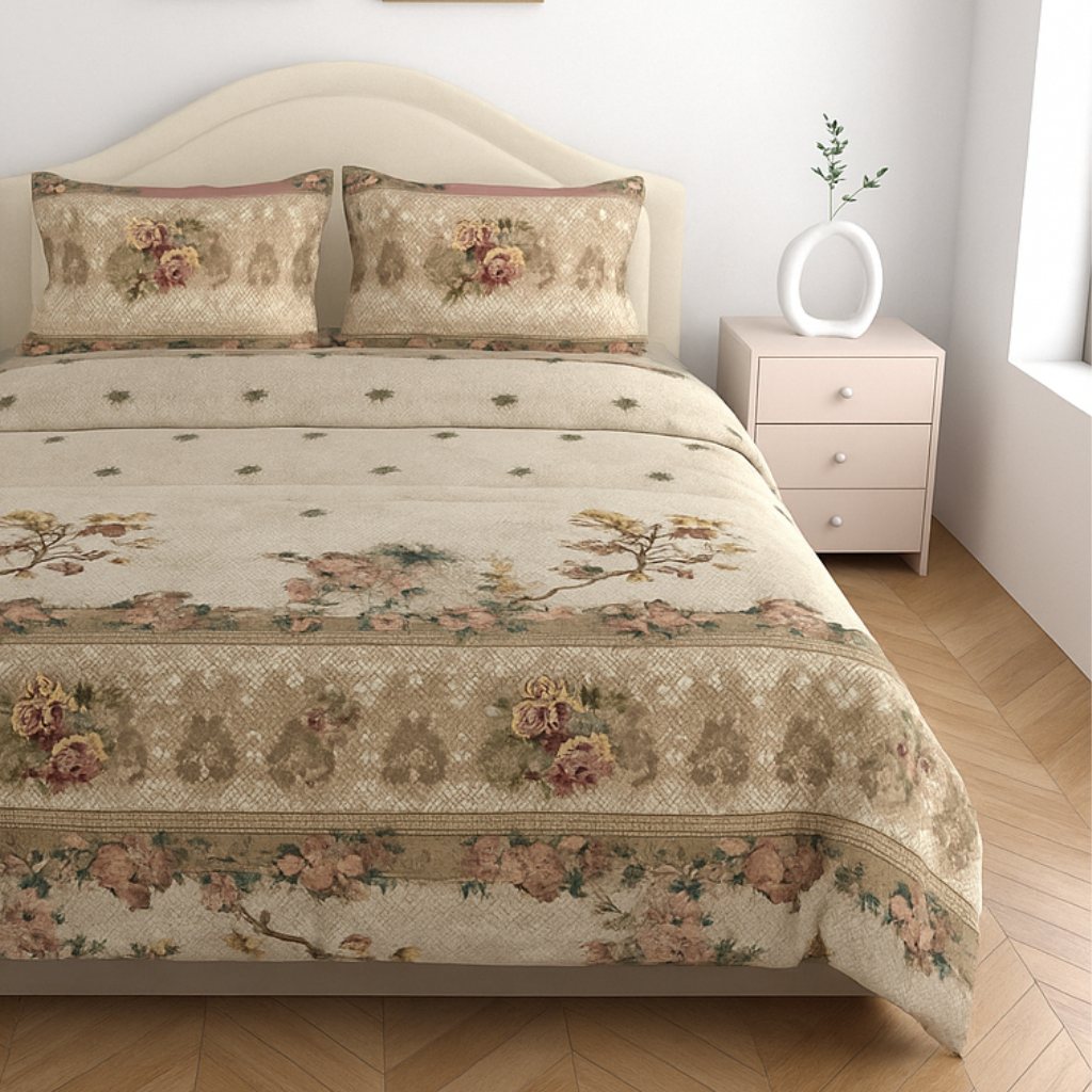 Luxury Cotton 200TC King Size Double Bedsheet with 2 Pillow Covers – 2.75 x 2.75 m