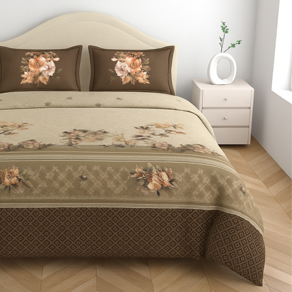 Luxury Cotton 200TC King Size Double Bedsheet with 2 Pillow Covers – 2.75 x 2.75 m