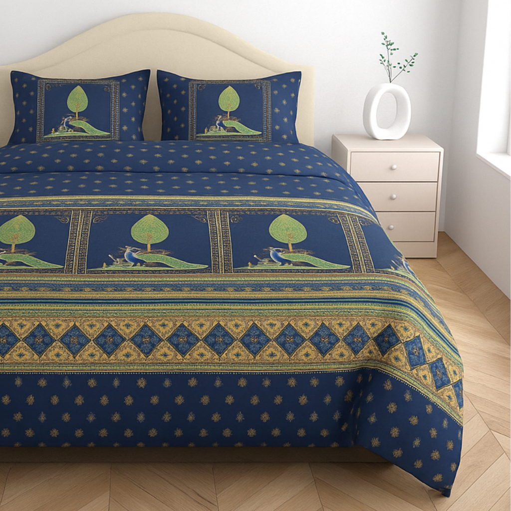 Luxury Cotton 200TC King Size Double Bedsheet with 2 Pillow Covers – 2.75 x 2.75 m