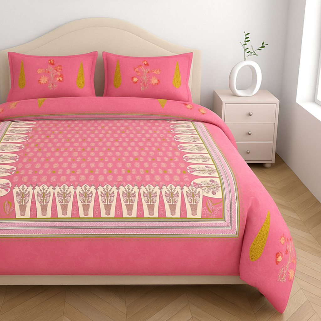 Luxury Satin Cotton 250TC King Size Bedsheet with 2 Pillow Covers (2.75m x 2.75m)