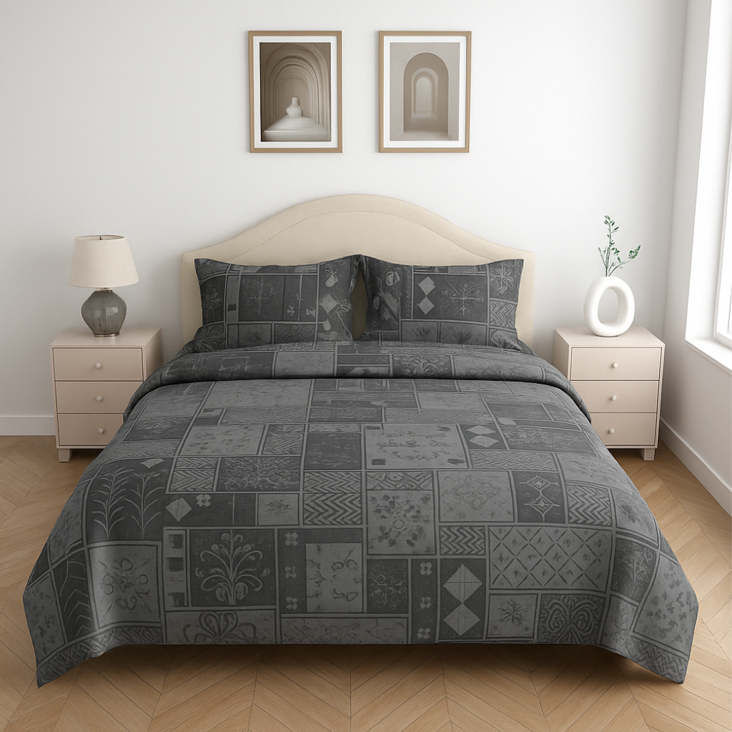 Luxury Satin Cotton King Size Bedsheet with 2 Pillow Covers – 210 TC (2.75m x 2.75m)