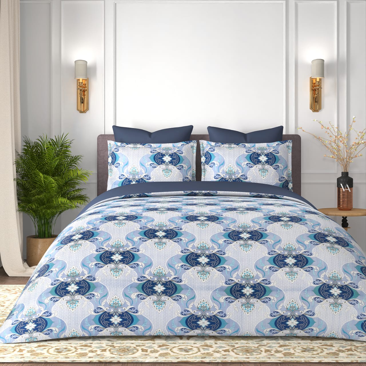 Premium 100% Cotton Double Bed Bedsheet with 2 Pillow Covers – 144 TC | King Size 2.75m x 2.75m
