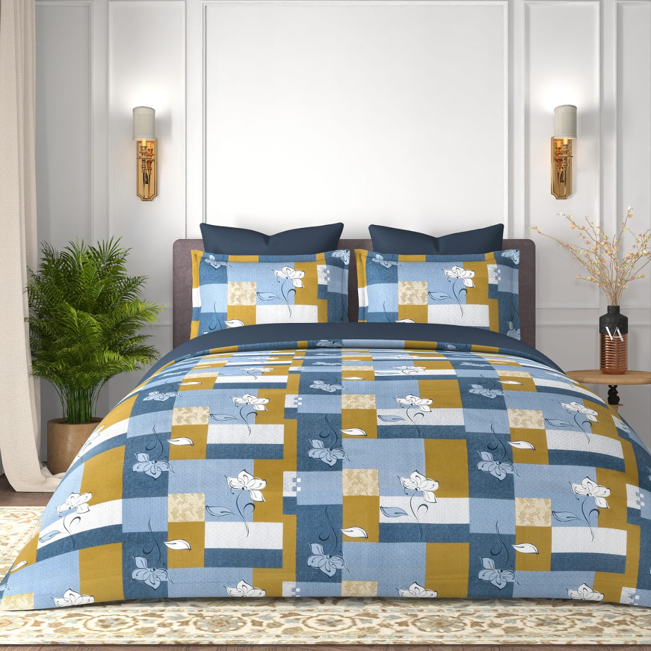 Premium 100% Cotton Double Bed Bedsheet with 2 Pillow Covers – 144 TC | King Size 2.75m x 2.75m