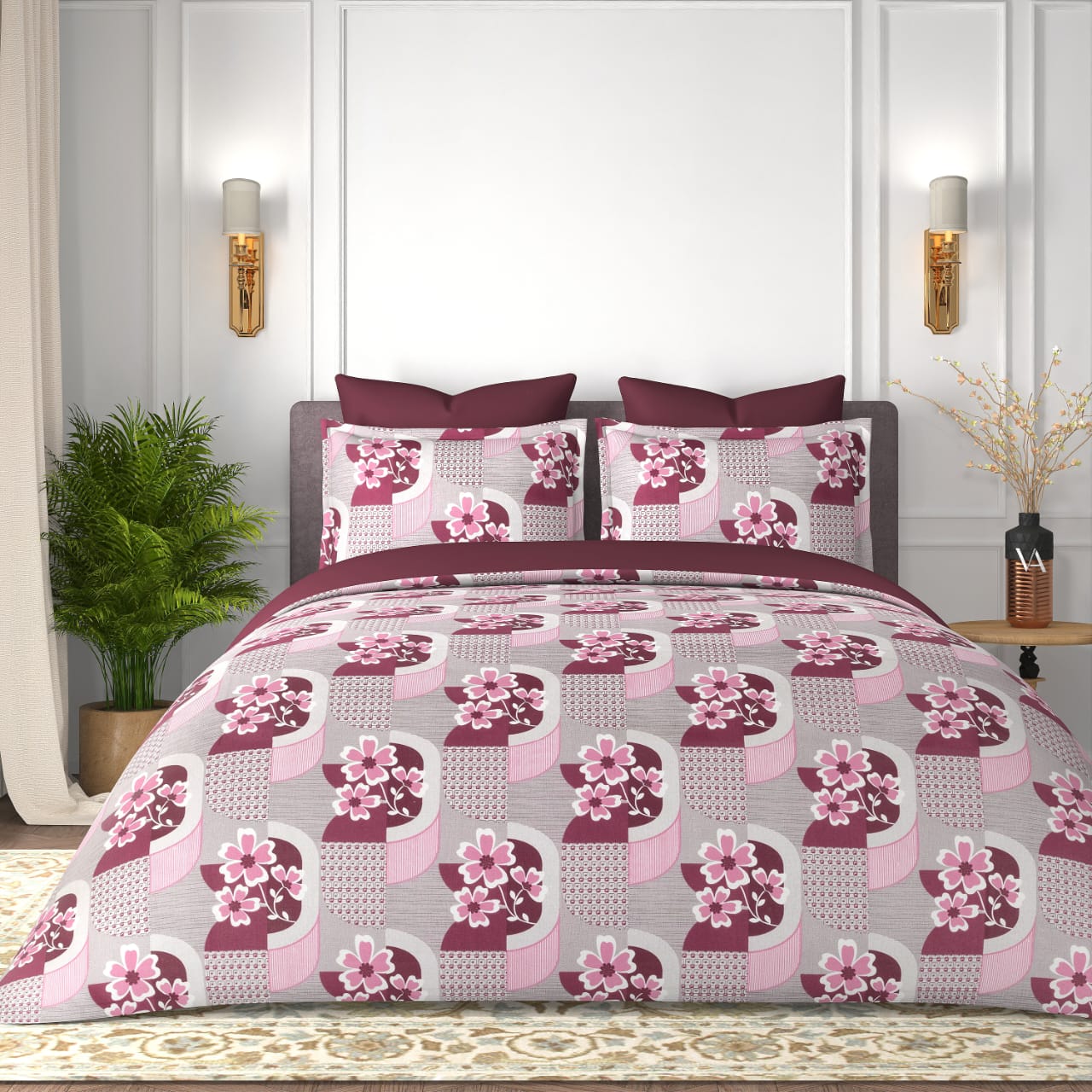 Premium 100% Cotton Double Bed Bedsheet with 2 Pillow Covers – 144 TC | King Size 2.75m x 2.75m