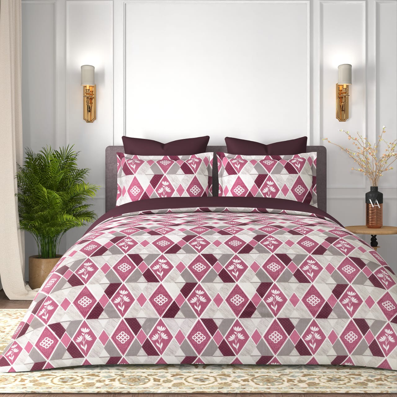 Premium 100% Cotton Double Bed Bedsheet with 2 Pillow Covers – 144 TC | King Size 2.75m x 2.75m