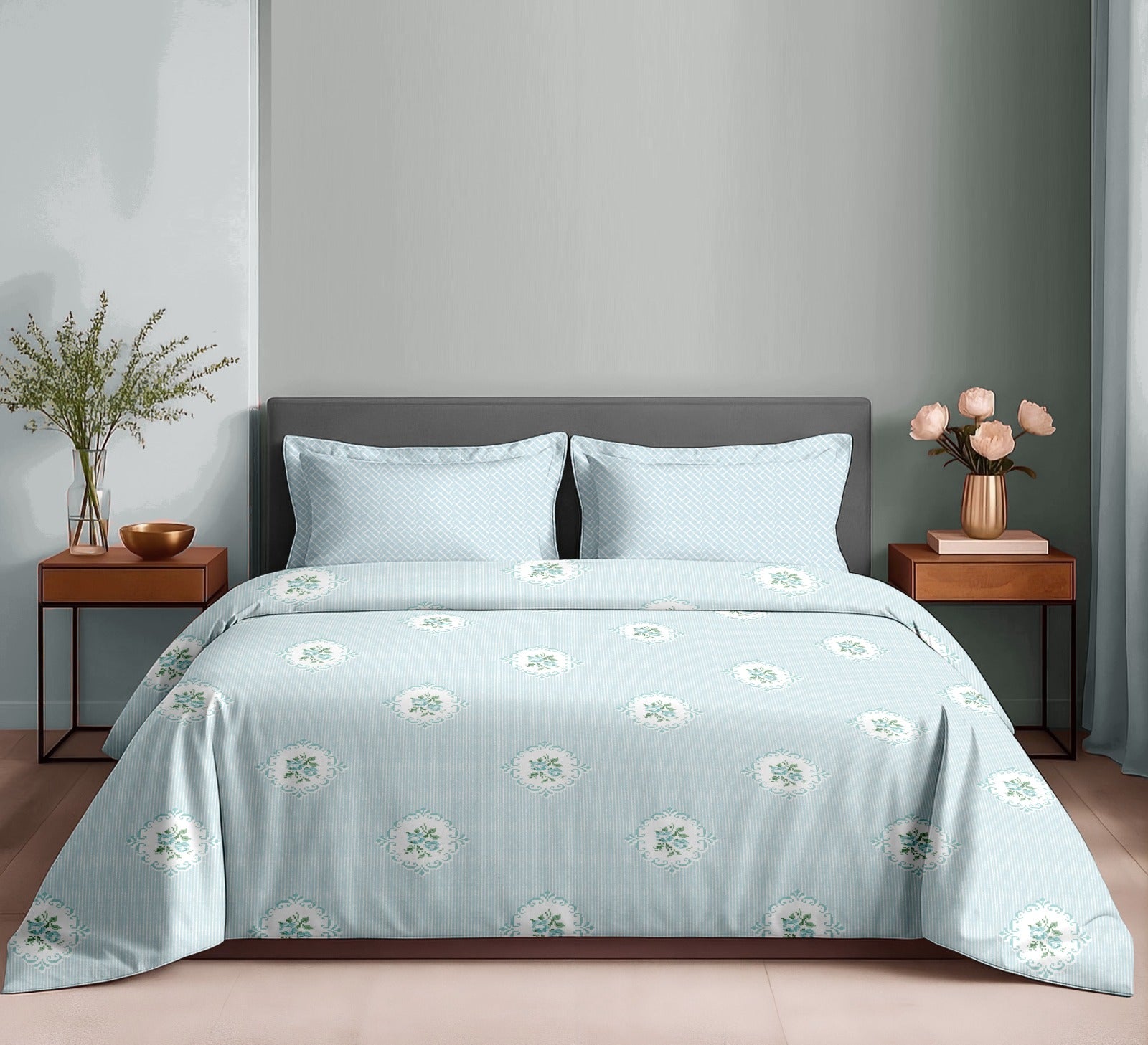 Cotton King Size Double Bedsheet Set with 2 Pillow Covers – 180 TC, 2.75 x 2.75 m