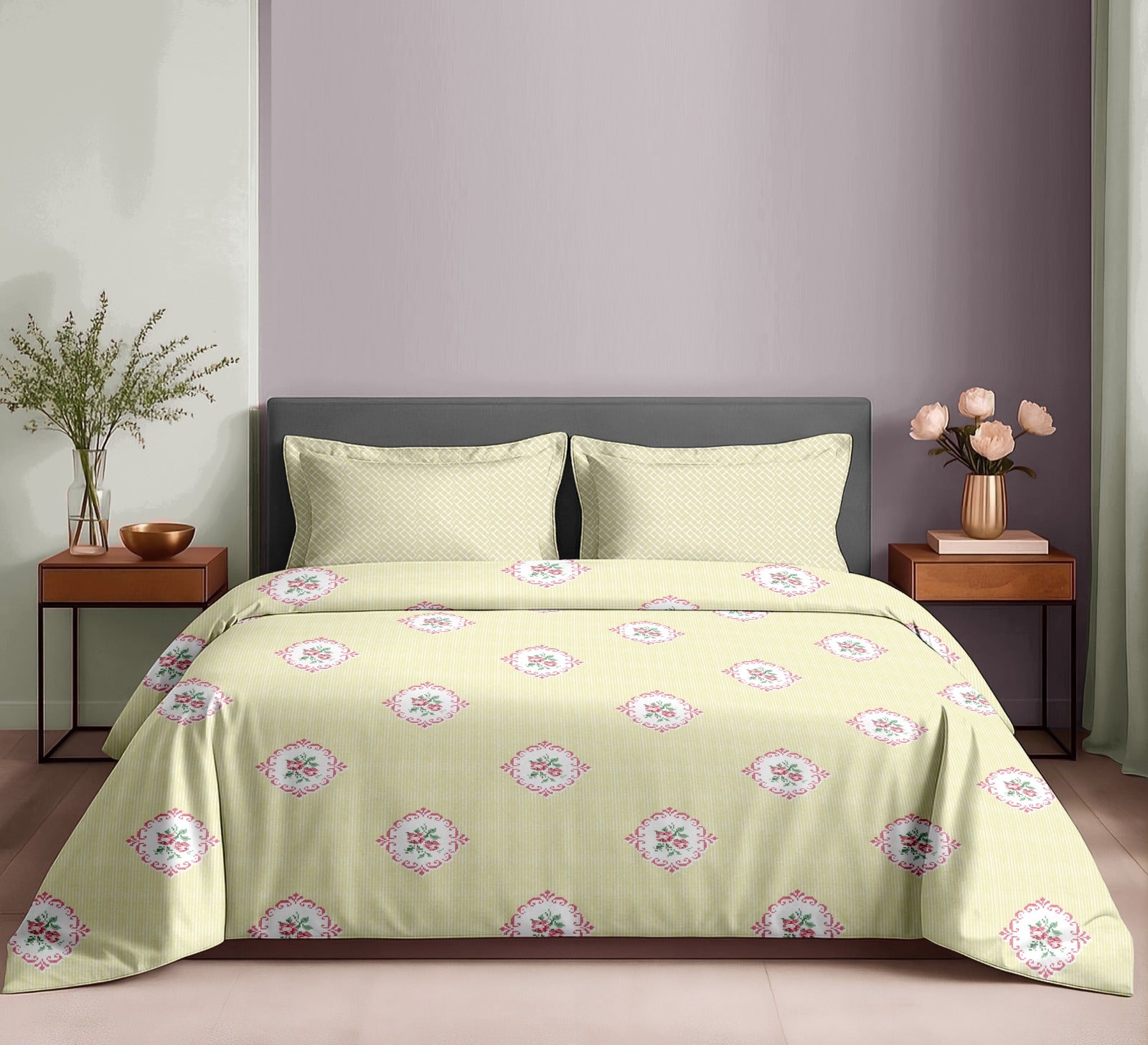 Cotton King Size Double Bedsheet Set with 2 Pillow Covers – 180 TC, 2.75 x 2.75 m