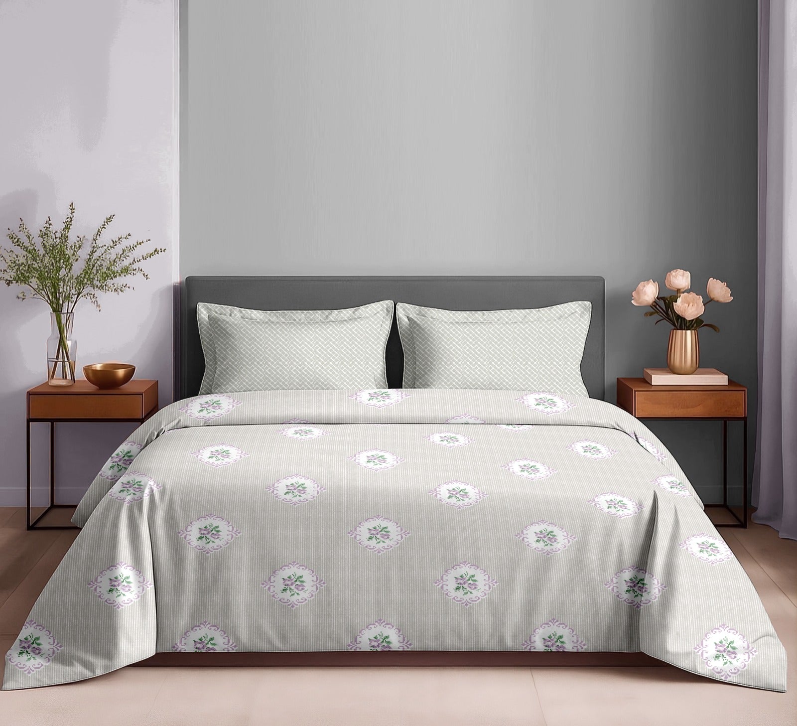 Cotton King Size Double Bedsheet Set with 2 Pillow Covers – 180 TC, 2.75 x 2.75 m