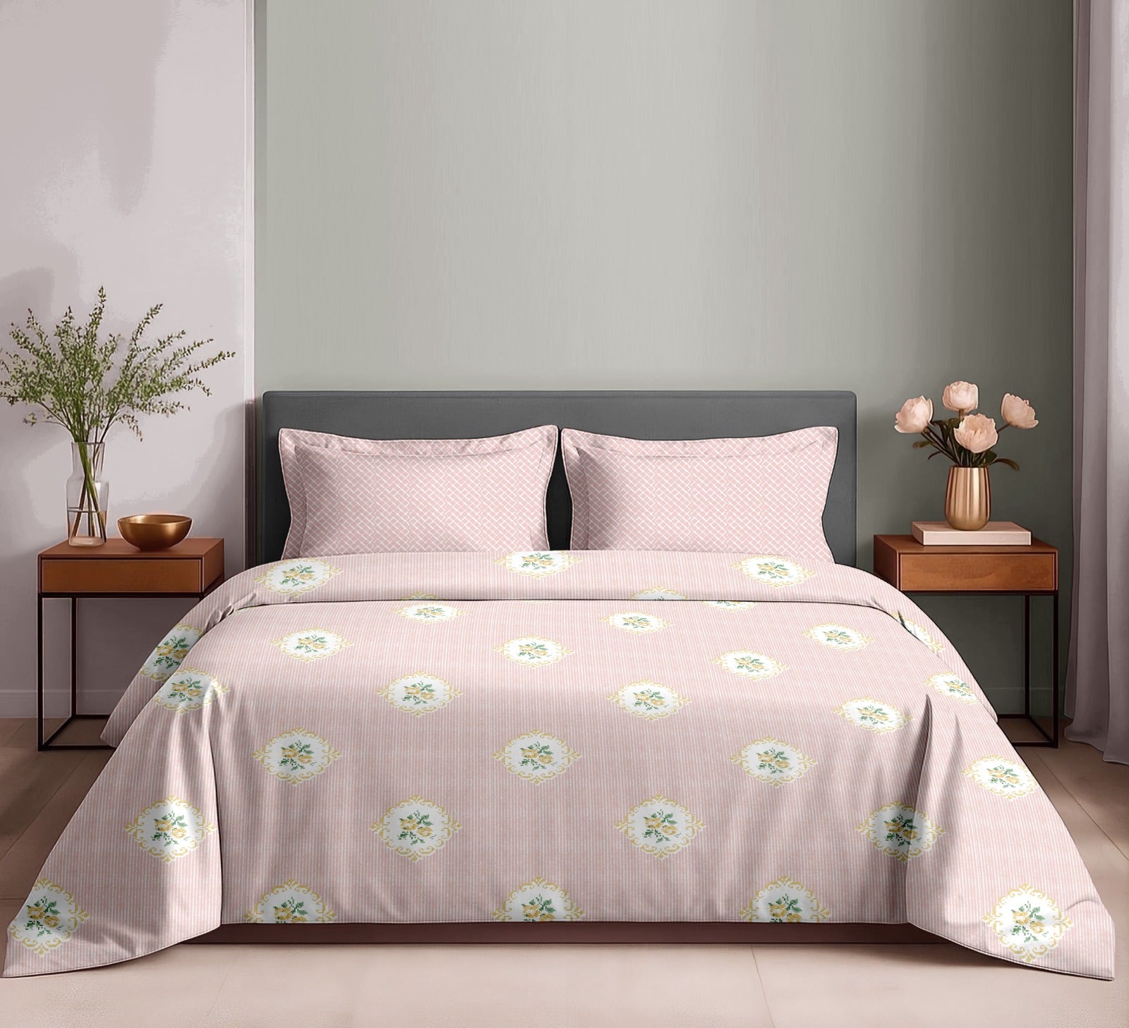 Cotton King Size Double Bedsheet Set with 2 Pillow Covers – 180 TC, 2.75 x 2.75 m