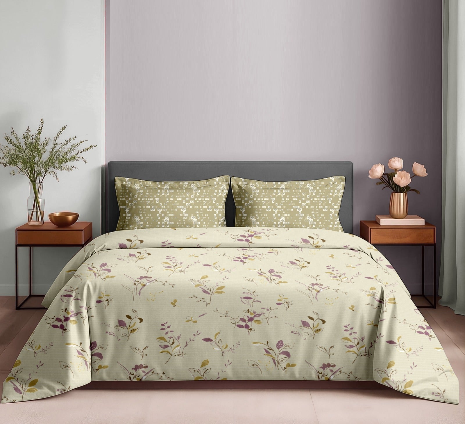 Elegant Cotton King Bedsheet Set with 2 Pillow Covers – 180 TC Premium Fabric